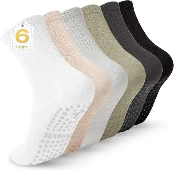 Six pairs of Ivyhouse grip socks in neutral colors