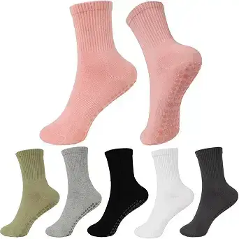 Six pairs of Ivyhouse crew grip socks in pink and neutral colors