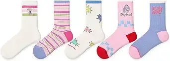 Five pastel novelty socks with playful graphic designs