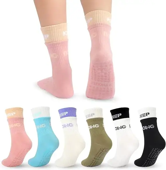Pastel and black Ivyhouse grip socks shown from front and sole